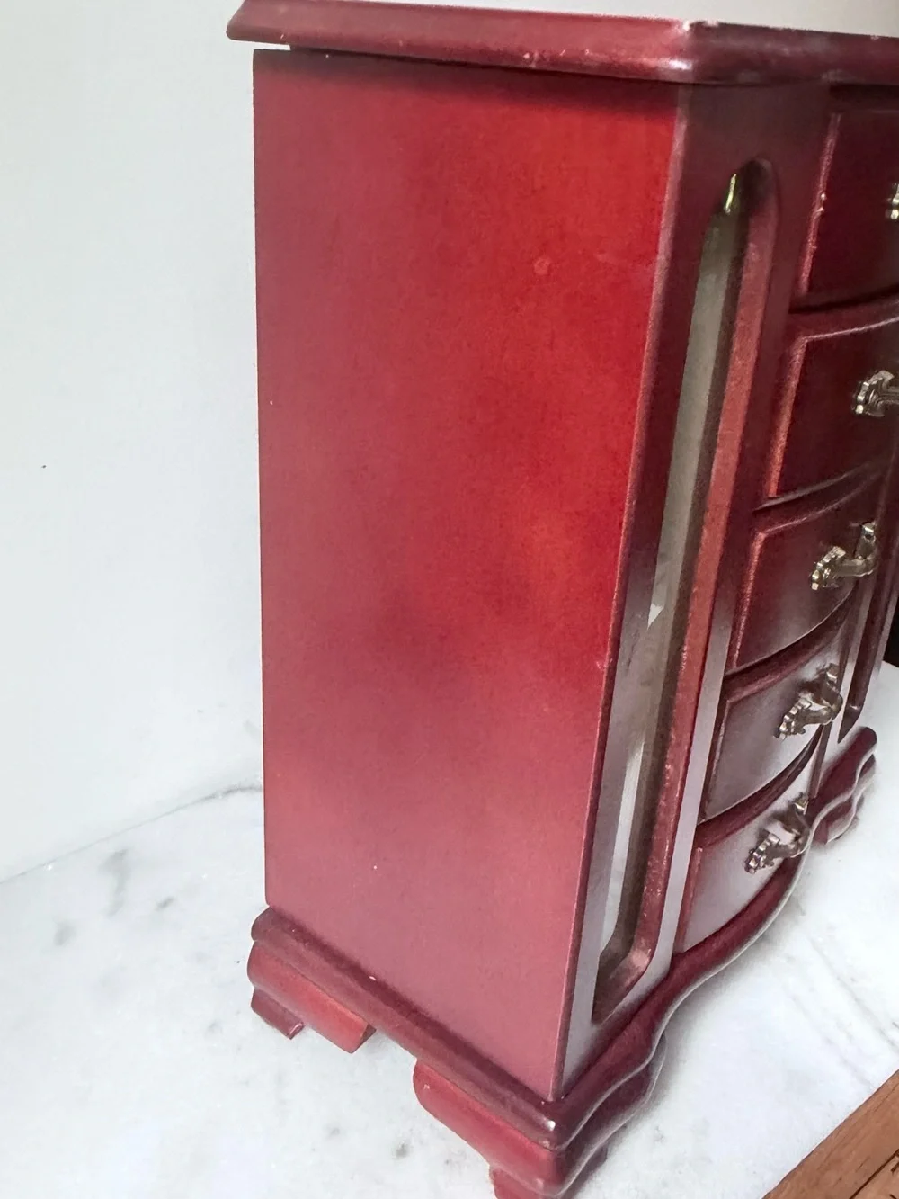 Wooden Jewelry Armoire Chest in Deep Red - Classic Storage Organizer